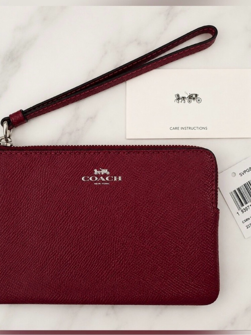 Coach Women's Wristlet Phone Case in Burgundy with Silver Hardware